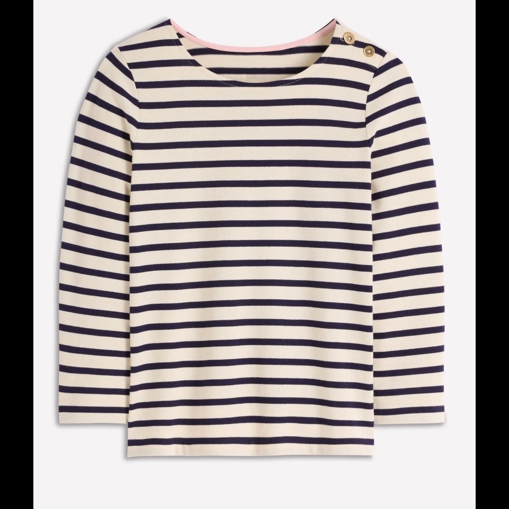 BODEN (Current) Button Mariner Breton Ivory & Navy Stripe Sweater Size 8 or Med.